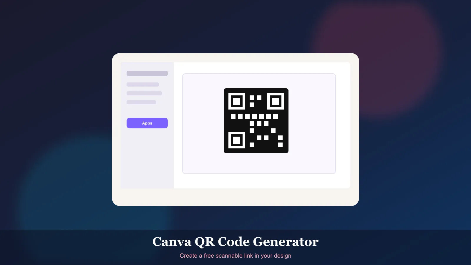 Canva-style design workspace with a large QR code on a digital canvas